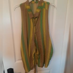 Free People Top Mackenzie Wrap Button-Up Striped Tie Belt Sleeveless Collared